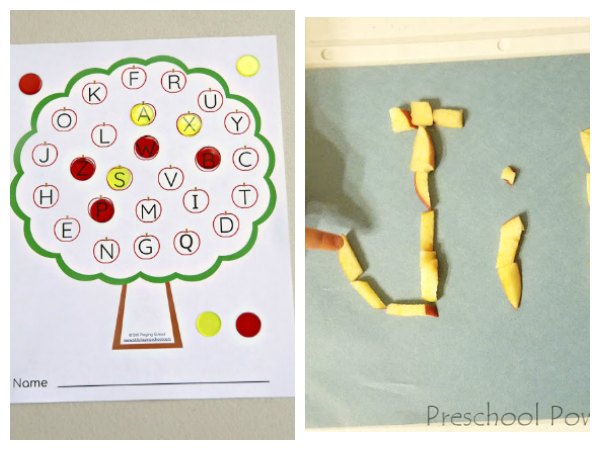 Apple themed activities to learn the alphabet and how to write your name ideal for toddlers and preschoolers