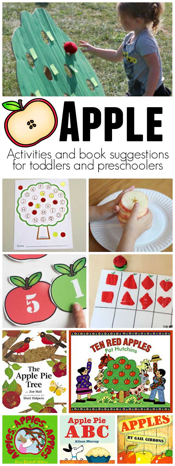 Apple themed book based activities and learning ideal for toddlers and preschoolers.