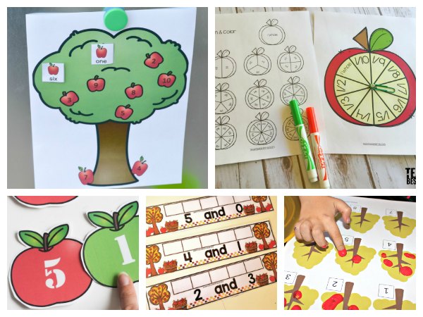 Apple number and other math activities for early years and kinder children to do at home or in the classroom