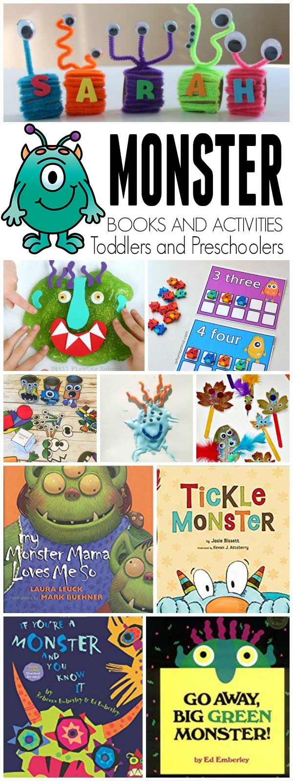 Monster-themed fun and learning based on the book Go Away Big Green Monster by Ed Emberley for toddlers and preschoolers.