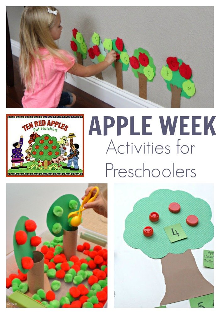 collage of simple apple activities to do with preschoolers