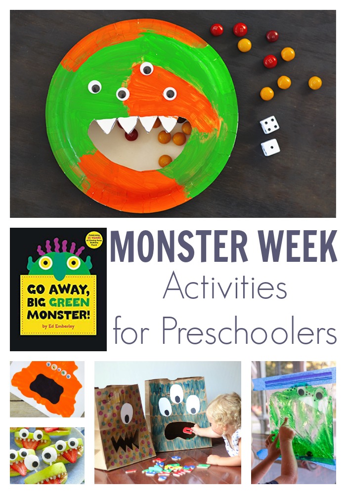 Weekly Plan for Preschoolers inspired by the book Go Away Big Green Monster featuring hands-on activities to play, create, learn and have fun together.