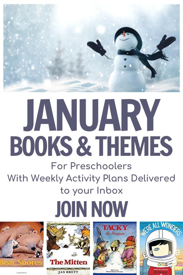 January books and themes for preschoolers with weekly activity plans delivered to your inbox