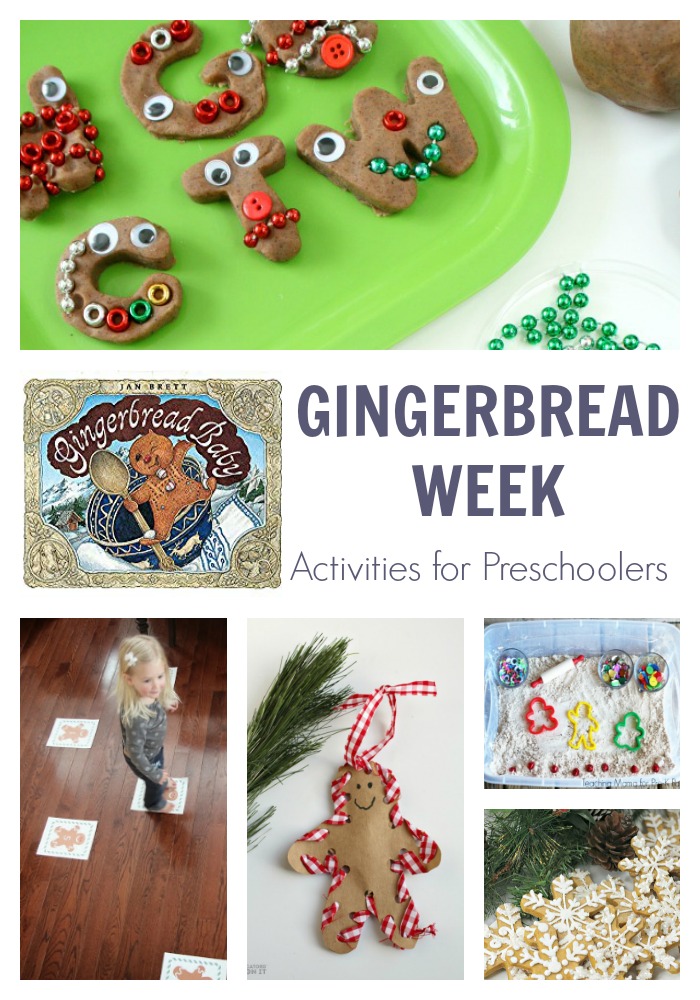 gingerbread theme activity plan for a week of activities for preschoolers featuring gingerbread baby