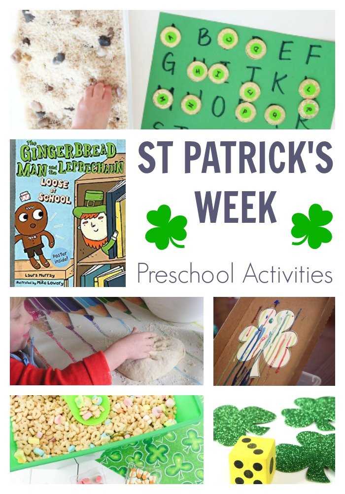 St Patricks week activities for preschoolers featuring the gingerbread man and the leprechaun. Have fun, play, create and learn with your preschooler whilst celebrating St Patrick's Day.