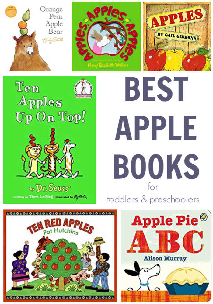 collage of best apple books to read with toddlers and preschoolers