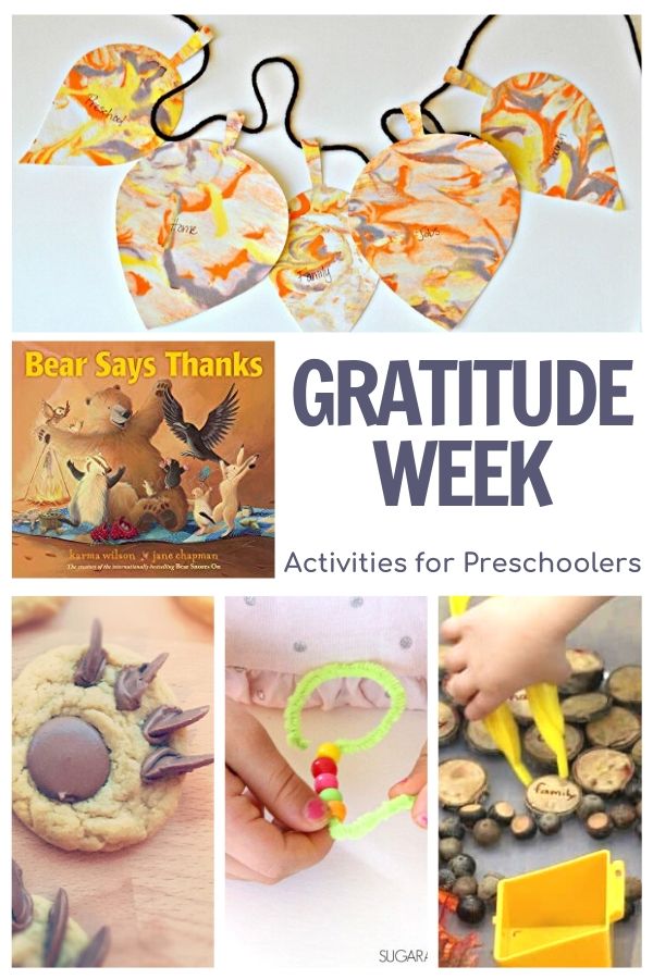 gratitude week activities for preschoolers featuring Bear Says Thanks