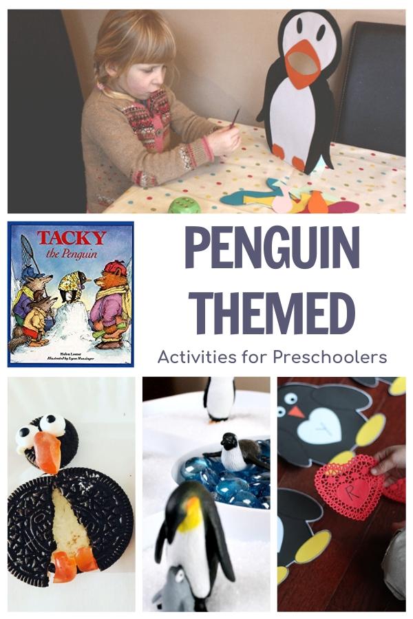 Penguin themed activities for preschool featuring tacky the penguin