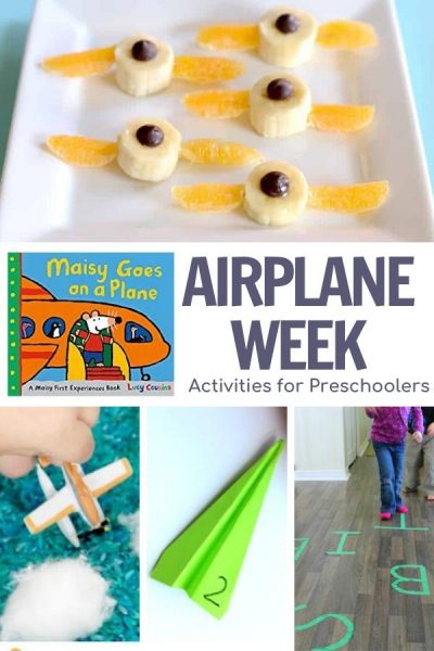 Airplane week activity plan for preschoolers featuring Maisy Goes on a Plan