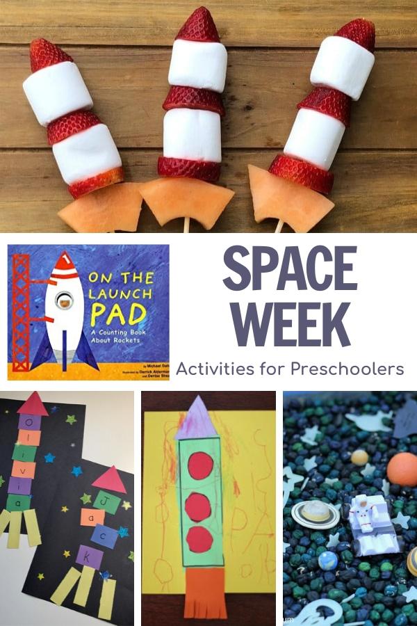 space week activity plan for preschoolers collage of the different activities