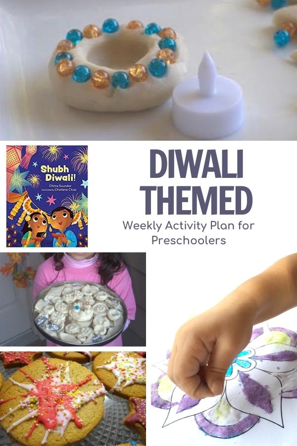 collage of activities for preschoolers to celebrate the 5 days of diwali