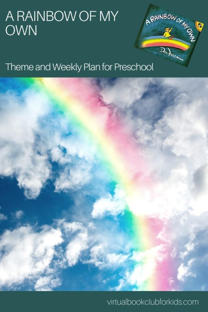 Rainbow image for a pinterest pin from the Virtual Book Club for Kids for the A Rainbow of my Own Theme and Activity Week Plan for Preschoolers